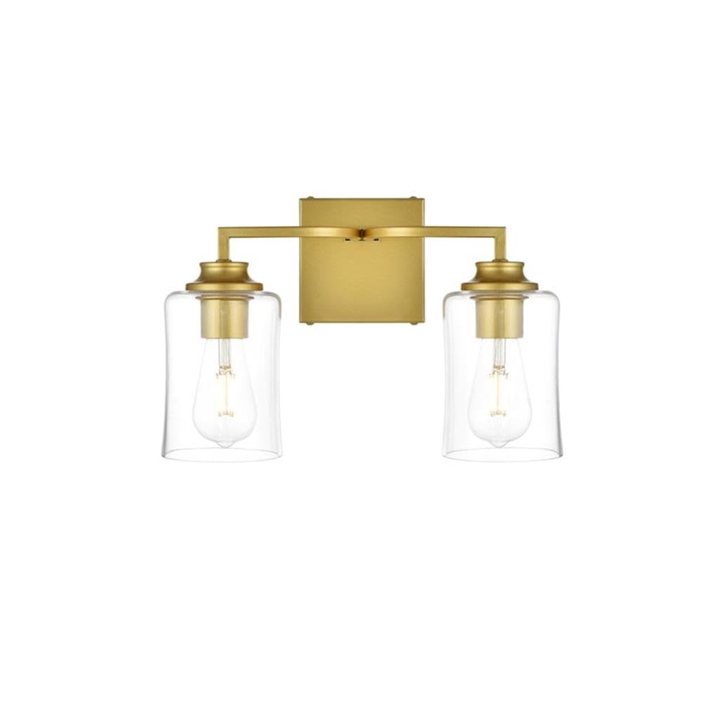 Living District Ronnie 2-Light Iron & Glass Bath Sconce in Brass/Clear