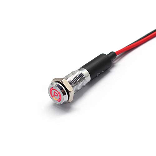 Alpinetech PL8MS 8mm 5/16 12V LED Metal Signal Indicator Pilot Dash Light with Symbols (Parking Brake Light)