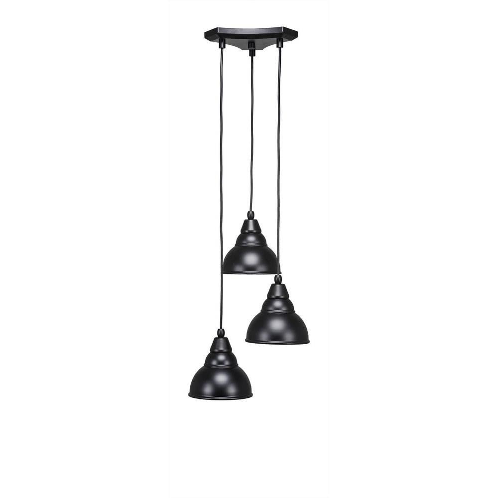 Toltec Lighting 28-Mb-427 Europa 3 Light Multi-Light Mini Pendant With Double Bubble Metal Shade, 7&quot;, Matte Black