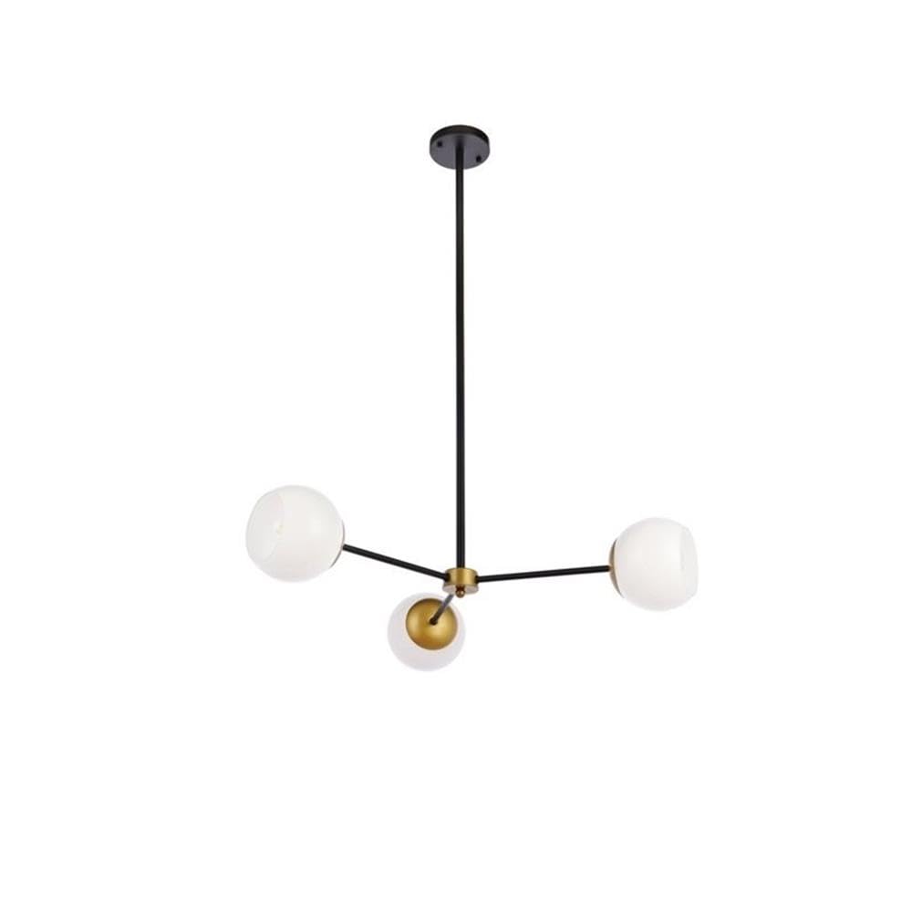 Living District Briggs 3-Light Metal Pendant w/White Shade in Black and Brass