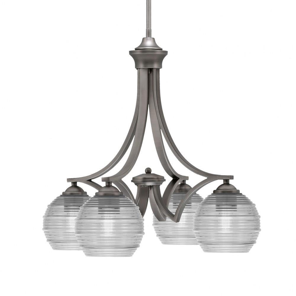 Toltec Lighting 568-Gp-5110 Zilo - 4 Light Downlight Chandelier-20 Inches Tall And 21 Inches Wide, Finish Color: Graphite, Glass Color: Clear Ribbed