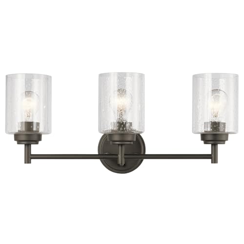 Kichler Winslow 21.5 Vanity Light in Olde Bronze, 3-Light Transitional Bathroom Light with Clear Seeded Glass. (21.5 W x 9.25 H)