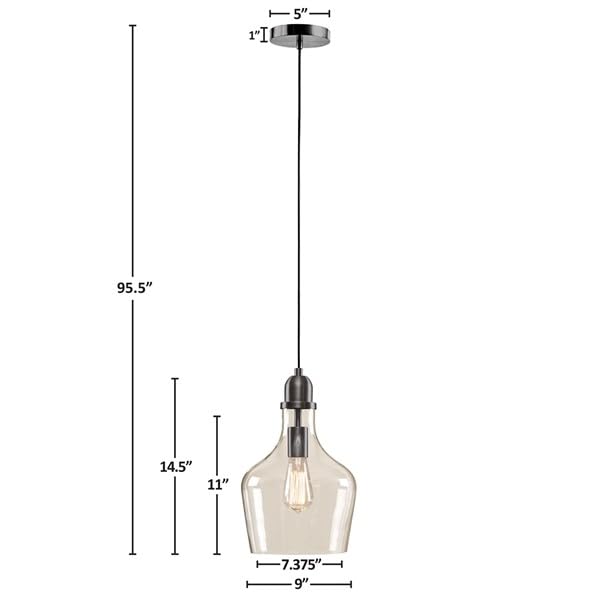 Hampton Hill Auburn Pendant Light, Industrial Design, Hand-Blown Glass, 9in Dia x 95.5in H, Bronze/Clear, Model MP151-0198