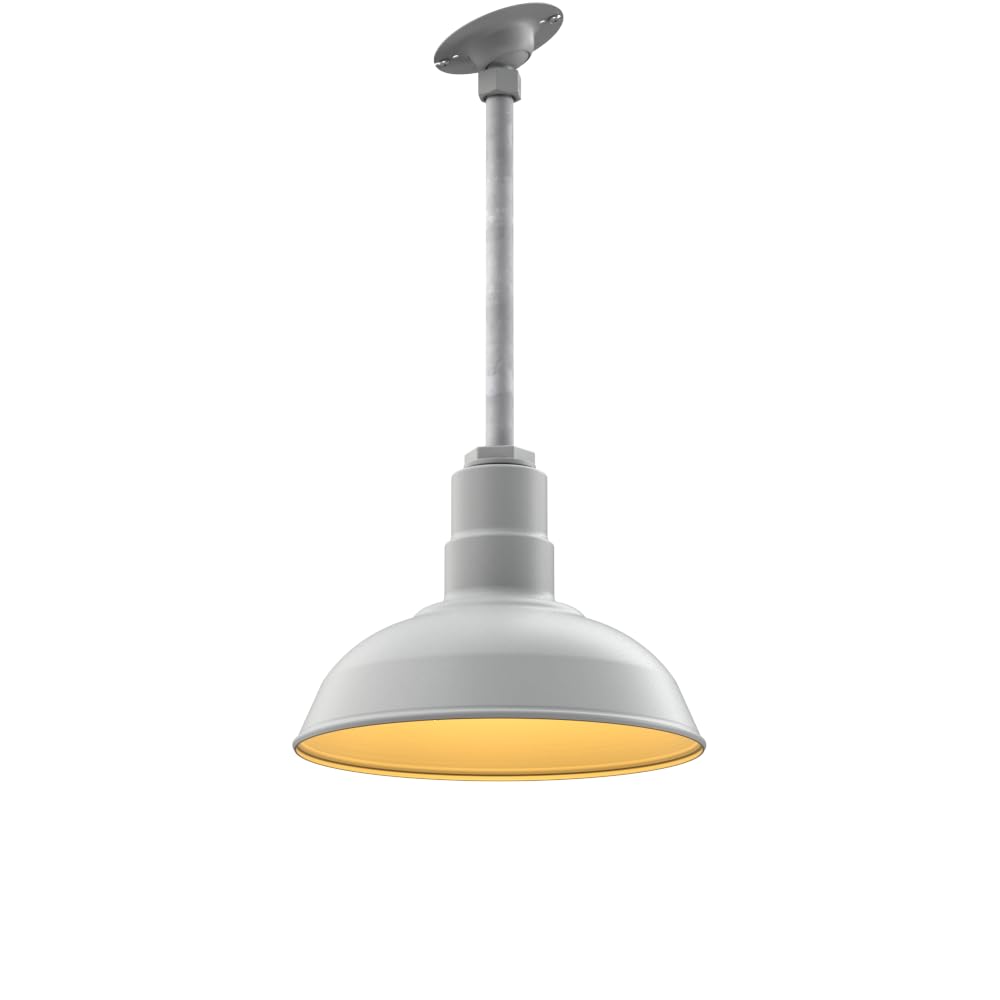 Steel Lighting Co. Barn Light - Ceiling Mounted Pendant, 12in Dome, Alloy Steel, Modern Gray/Brass, 12in Sloped Stem