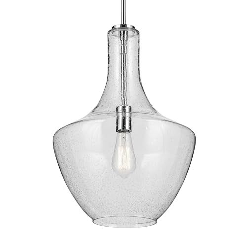 Everly 19.75 1-Light Bell Pendant With Clear Seeded Glass In Chrome, For Kitchen Island, Dining Nook, Bedroom, (19.75 X 13.75) 4