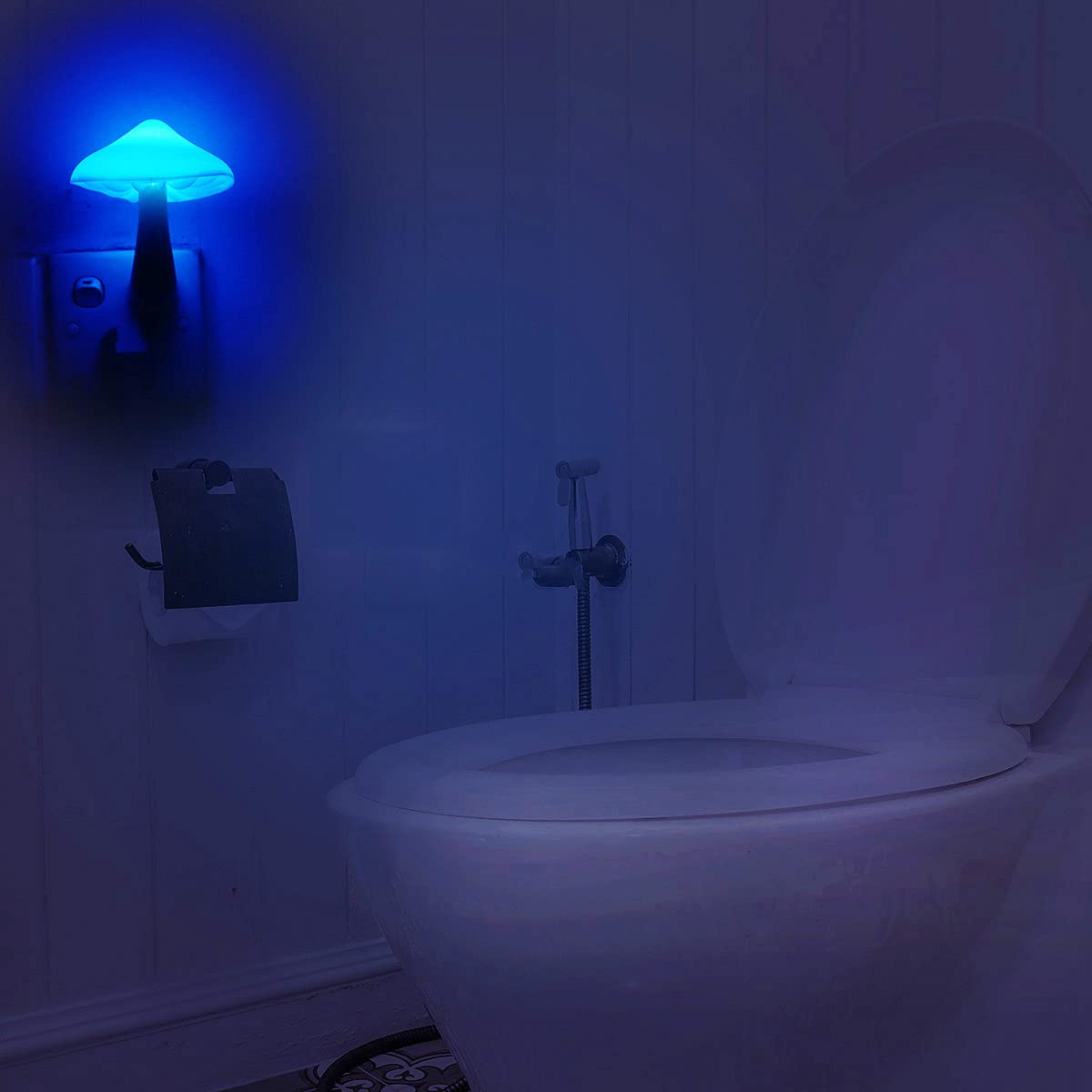 AUSAYE LED Night Light - 4 Pack Mushroom Design, Blue, Plastic, Model 7402 for Kids and mature-themeds, Ideal for Bedroom, Bathroom, Hallway, Stairs, Kitchen