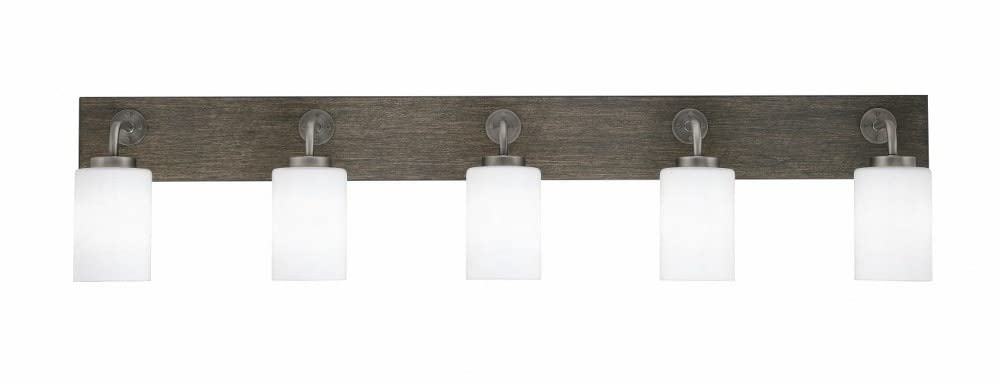 Toltec Lighting 1775-Gpdw-310 Oxbridge - 5 Light Bath Bar-10 Inches Tall And 46.5 Inches Length, Finish Color: Graphite/Painted Distressed Wood-Look Metal, Glass Color: White Muslin