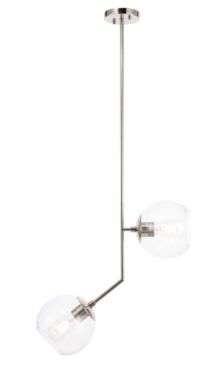 Living District Chrome & Clear Glass 2-Light Pendant Ceiling Light, Modern Home Decor