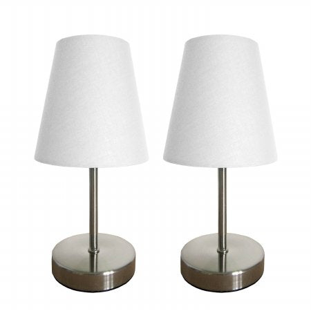 All The Rages Metal Table Lamp 2 Pack, Sand Nickel with White Shade, Model LT2013-WHT-2PK