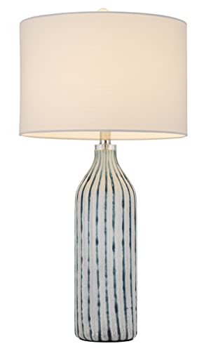 Cal Lighting BO-3042TB Glass Table Lamp with Hardback Drum Shade, Aqua Grey