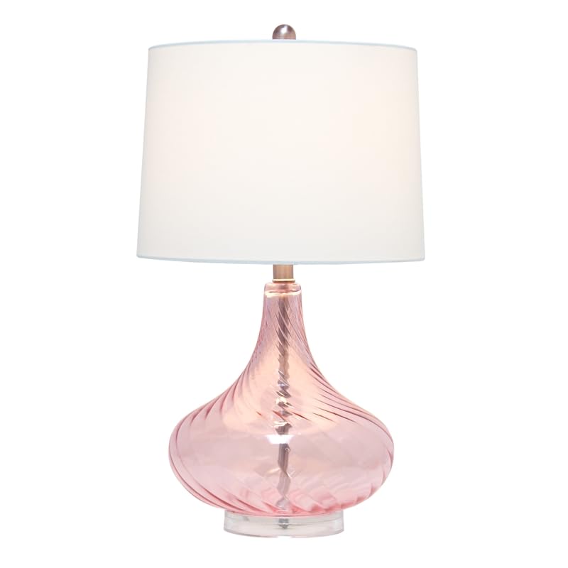 Lalia Home 24'' Classix Contemporary Wavy Colored Glass Table Lamp with White Linen Shade for Living Room  Bedroom  Entryway  Dining Room  Pink