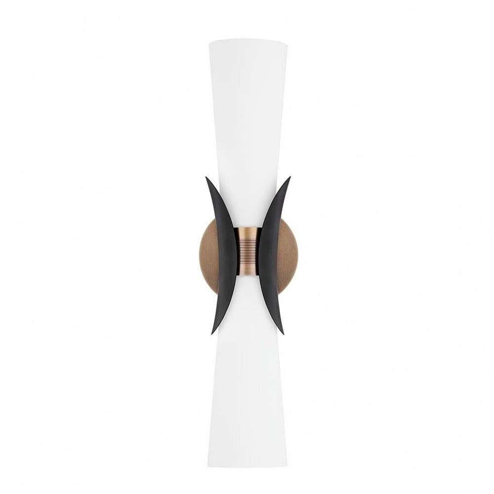 Troy Lighting Muncie 21 Wall Sconce | Patina Brass and Soft Black Finish | Opal Etched Glass | Modern 2-Light Sconce | Made of A