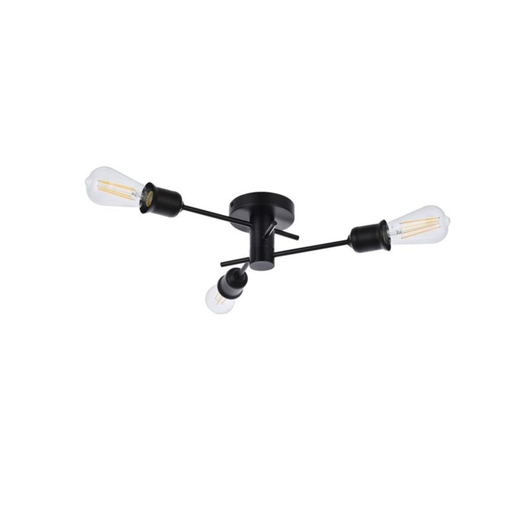 Living District Xavier 3-Light Mid-Century Metal Flush Mount in Black