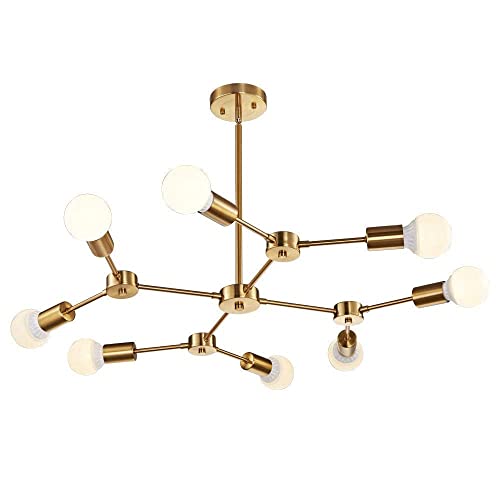 World of Chandelier E26 Brass Mid Century Modern Semi Flush Mount Ceiling 8-Light Fixtures AC
