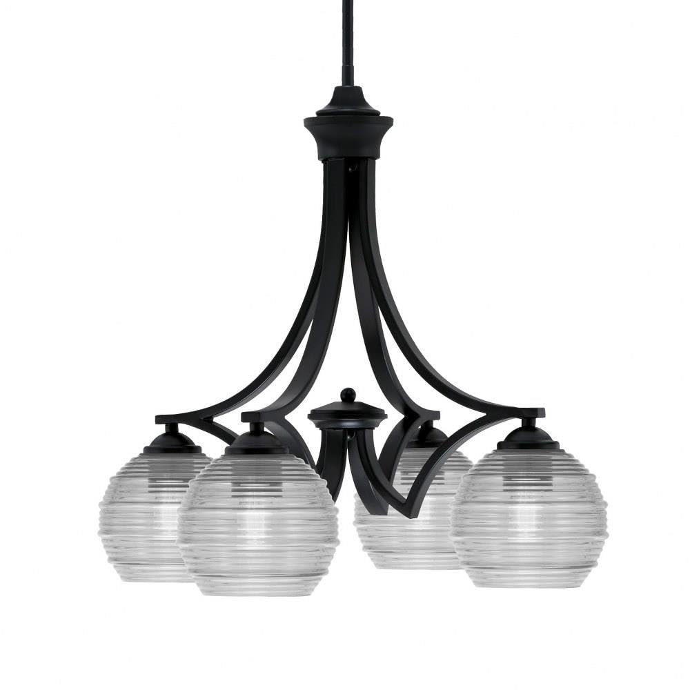 Toltec Lighting 568-Mb-5110 Zilo - 4 Light Downlight Chandelier-20 Inches Tall And 21 Inches Wide, Finish Color: Matte Black, Glass Color: Clear Ribbed