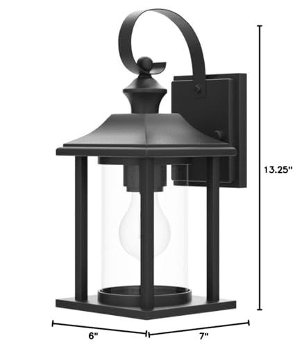 Designers Impressions Outdoor Wall Mount Lanterns, Black, Metal, Model 73478, 13.25in x 6in x 7in