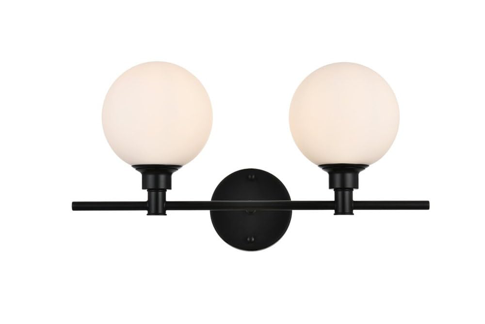Living District Cordelia 2-Light Iron/Glass Bath Sconce in Black/Frosted White