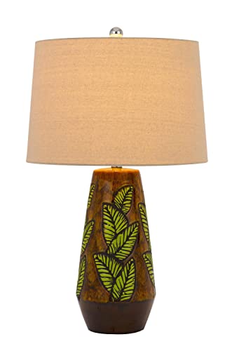 Cal Ceramic Table Lamp 150W 3 Way with Taper Linen Drum Shade, Cocoa, Model BO-2973TB
