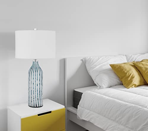 Cal Lighting BO-3042TB Glass Table Lamp with Hardback Drum Shade, Aqua Grey