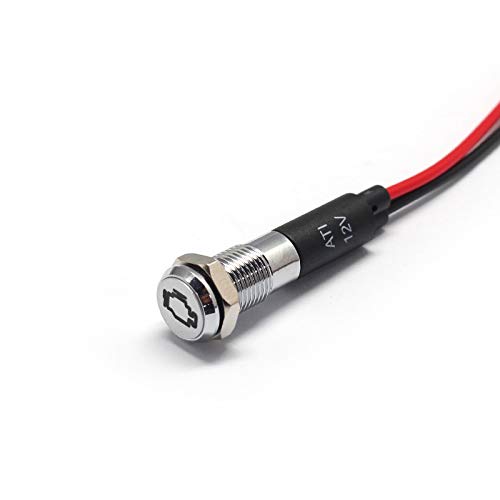 Alpinetech PL8MS 12V LED Metal Signal Indicator Dash Light - Check Engine Symbol
