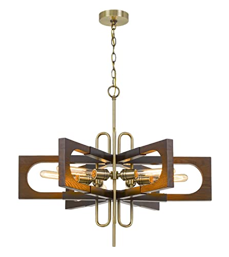 Cal Lighting Fx-3728-6 Transitional Six Light Chandelier From Sneek Collection In Brass - Antique Brass/Wood, 30.00 Inches