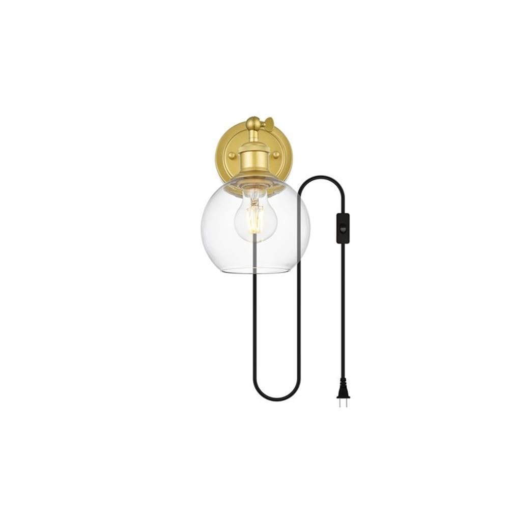 Living District Wesson 1-Light Metal Plug-in Wall Sconce in Brass/Clear