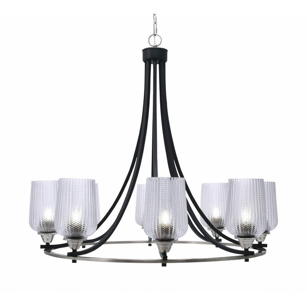 Toltec Lighting 3408-Mbbn-4250 Paramount - 8 Light Uplight Chandelier-31 Inches Tall And 34 Inches Wide, Finish Color: Matte Black/Brushed Nickel, Glass Color: Clear Textured
