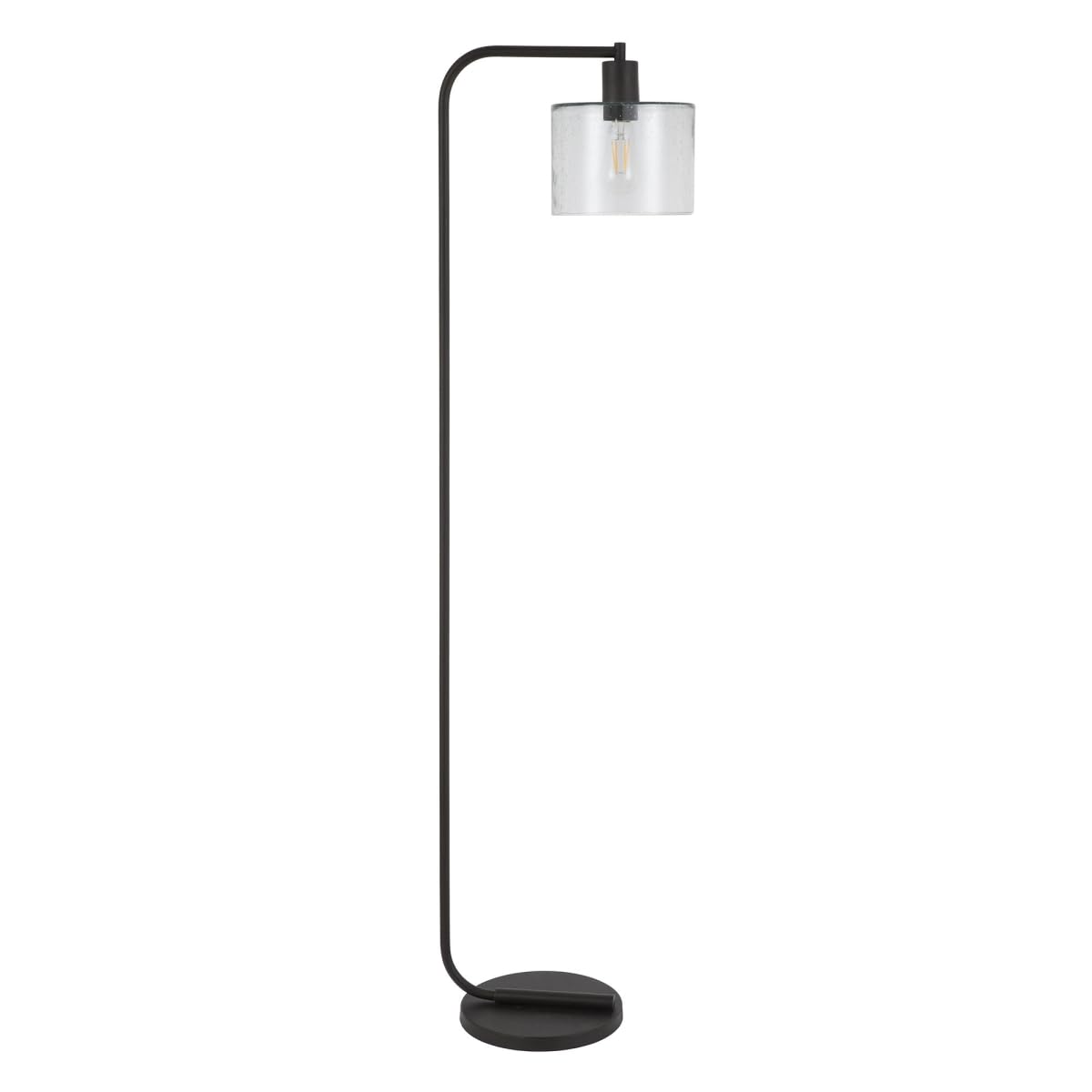 Homeroots 57&quot; Black Arched Floor Lamp With Clear Seeded Glass Drum Shade - Metal Design