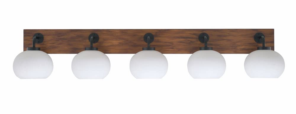 Toltec Lighting 1775-Mbwg-212 Oxbridge - 5 Light Bath Bar-9 Inches Tall And 47.75 Inches Length, Finish Color: Matte Black/Painted Wood-Look Metal, Glass Color: White Muslin