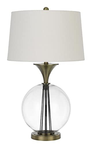 Cal 150W 3 Way Table Lamp, Glass/Metal, Brass, 18 x 30.5 in, Model BO-2990TB, Taper Drum Fabric Shade