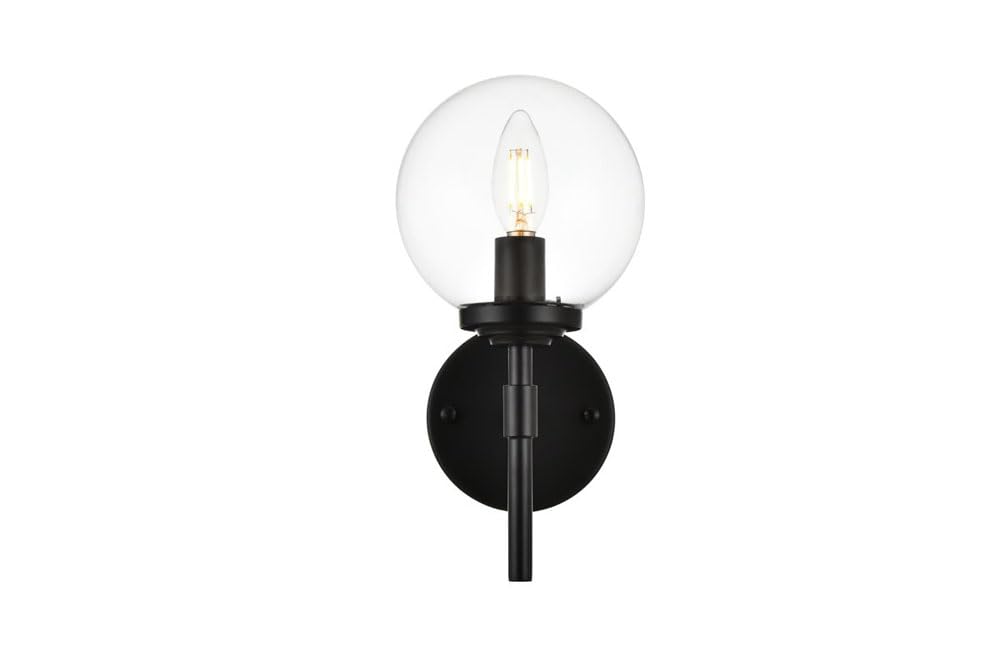 Living District Ingrid 1-Light Iron & Glass Bath Sconce in Black and Clear