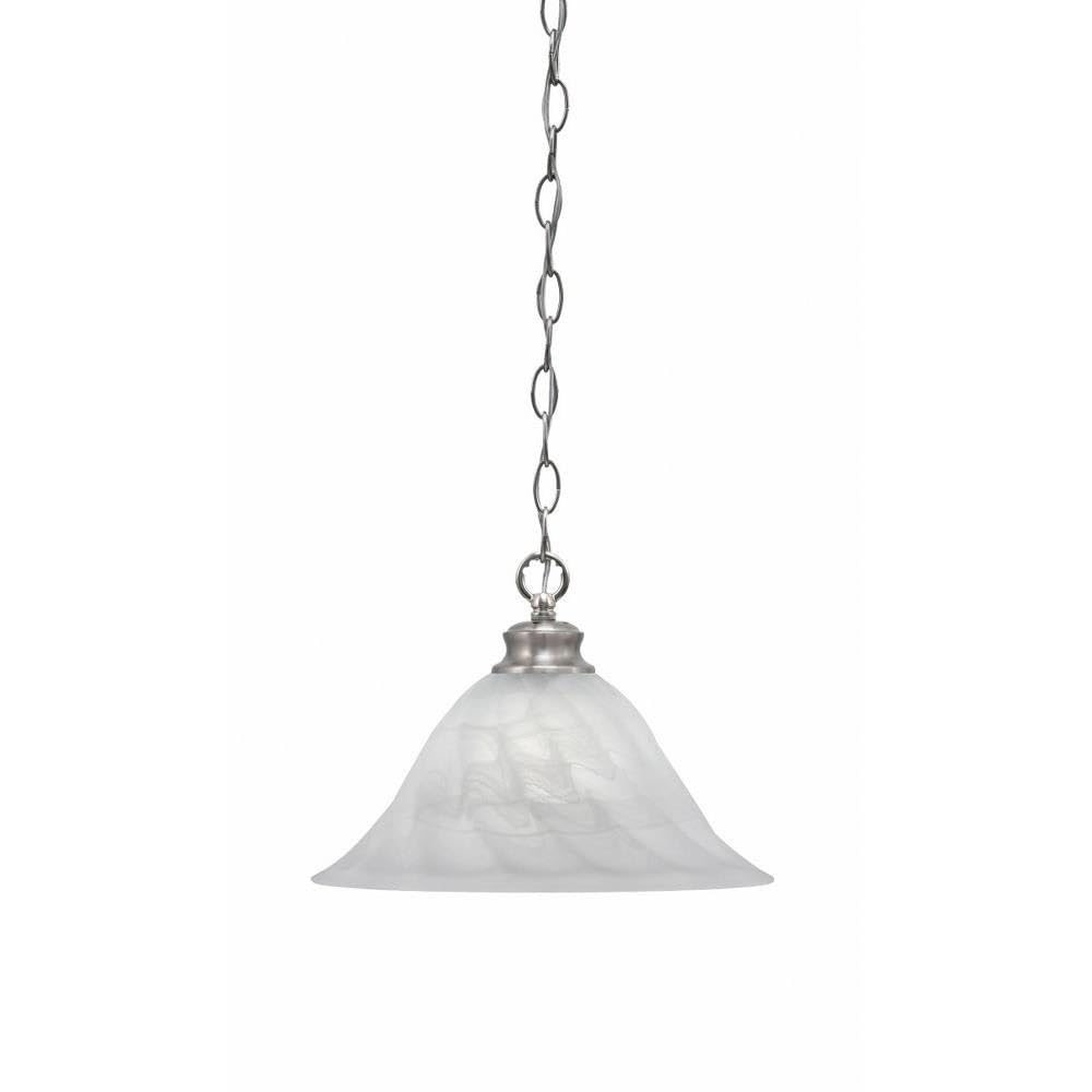 Toltec Lighting 92-BN-5731 Chain - 1 Light Chain Hung Pendant-9.75 Inches Tall and 14 Inches Wide, Finish Color: Brushed Nickel, Glass Color: White Alabaster Swirl