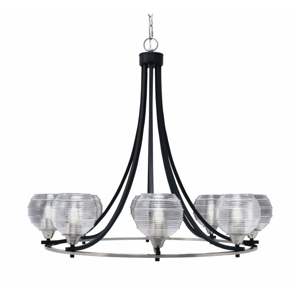 Toltec Lighting 3408-Mbbn-5110 Paramount - 8 Light Uplight Chandelier-31 Inches Tall And 35.25 Inches Wide, Finish Color: Matte Black/Brushed Nickel, Glass Color: Clear Ribbed