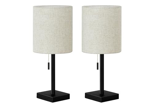 Monarch Specialties I 9650 Lighting, Set Of 2Table Lamp, Usb Port Included, Black Metal, Beige Shade