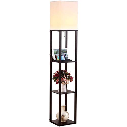 Brightech Maxwell Charger Floor Lamp with USB Ports & Electric Outlet - Classic Black, Modern Shelf Design