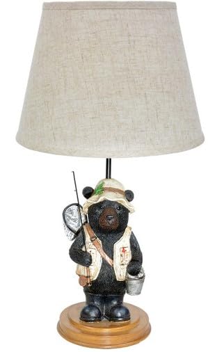 BLACK FOREST DECOR Fisherman Bear Accent Lamp - Vintage Rustic Home Décor - 23" x 13.25" - Beige for Cabin, Living Room, Desk