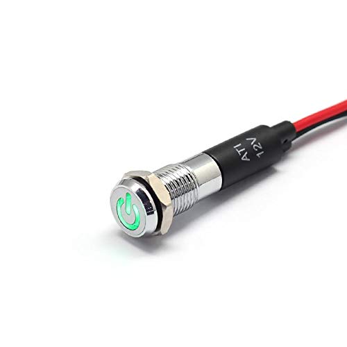 Alpinetech PL8MS 8mm 5/16 12V LED Metal Signal Indicator Pilot Dash Light with Symbols (Power)