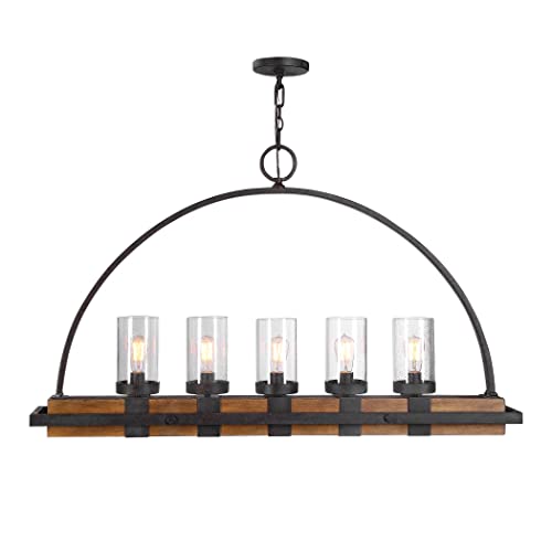 Uttermost Atwood-Linear Chandelier 5 Light Rubber Wood/Glass/Steel 51in W x 7.75in D Deep Weathered Bronze Model 21328