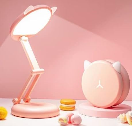 One Fire Cute Desk Lamp Pink Lamp Kawaii Desk Accessories, 8 Brightness Cute Lamp Cat Lamp Kawaii Accessories, Foldable & Portable Pink Cute Desk Accessories Kawaii Room Decor,Kawaii Stuff Cute Things