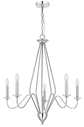 Cal Lighting FX-3774-5 Modern Candelabra Chandelier, Brushed Steel, 30inW x 32.13inH, Metal Finish