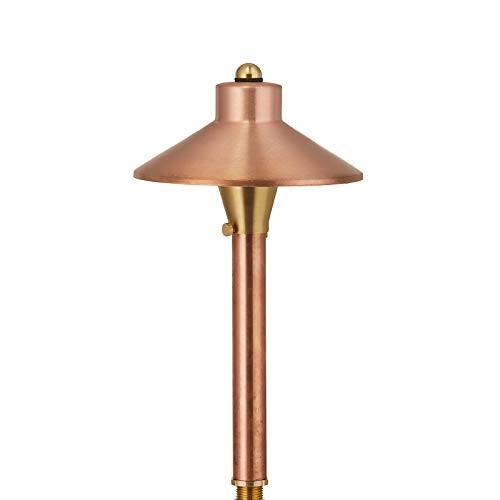 VOLT Flat Hat 12V Copper Mini Path Light (7 Shade, 15 Tall) for Low Voltage Landscape Lighting on Outdoor Pathway, Walkway, Gard