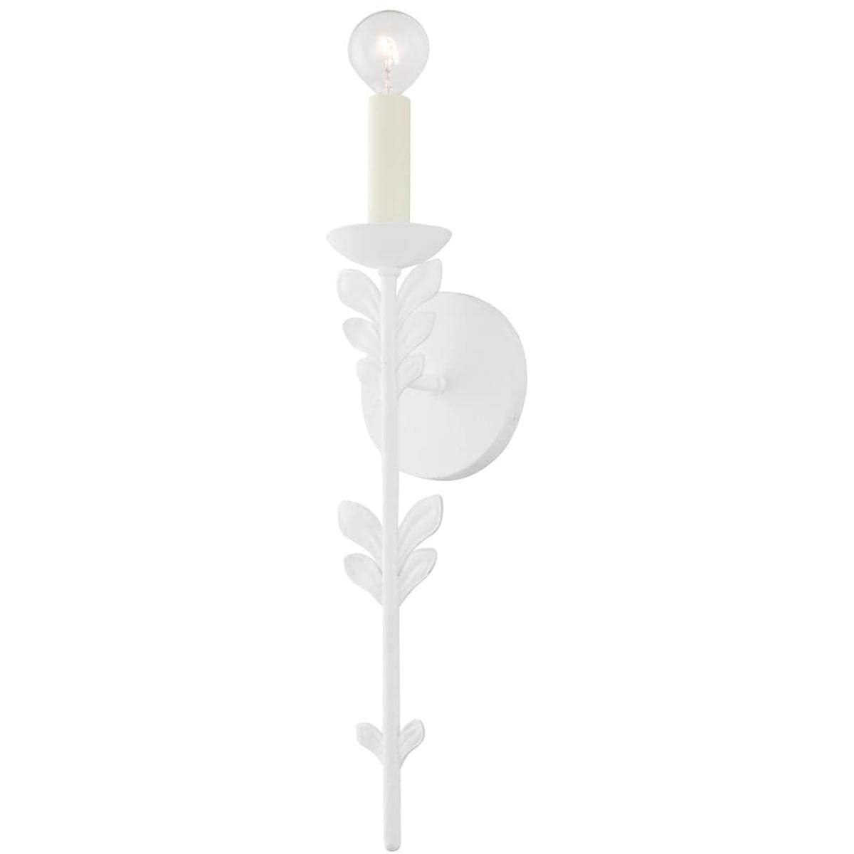 Troy Lighting Florian 20 Wall Light | Gesso White Finish | Exposed Bulb Design | Botanical Modern 1-Light Wall Sconce | Made of 