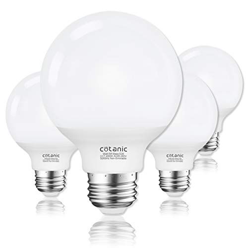 G25 Led Globe Light Bulbs,Cotanic 5W Vanity Light Bulb (60W Equivalent),Daylight 4000K,Non-Dimmable Makeup Mirror Lights For Bed
