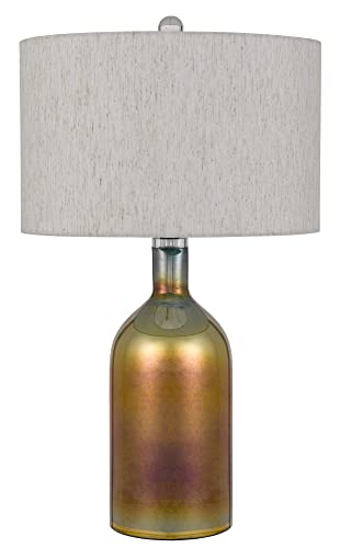 Cal Lighting Bo-3039Tb Inzago Iridescent Glass Table Lamp With Linen Hardback Drum Shade, Wine