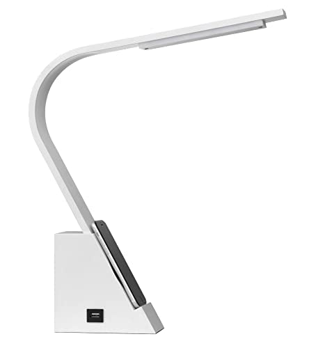 Cal Lighting Bo-3032Dk Led Convolution Metal Desk Lamp With A Wireless Charging Pad And 2 Usb Charging Ports, White