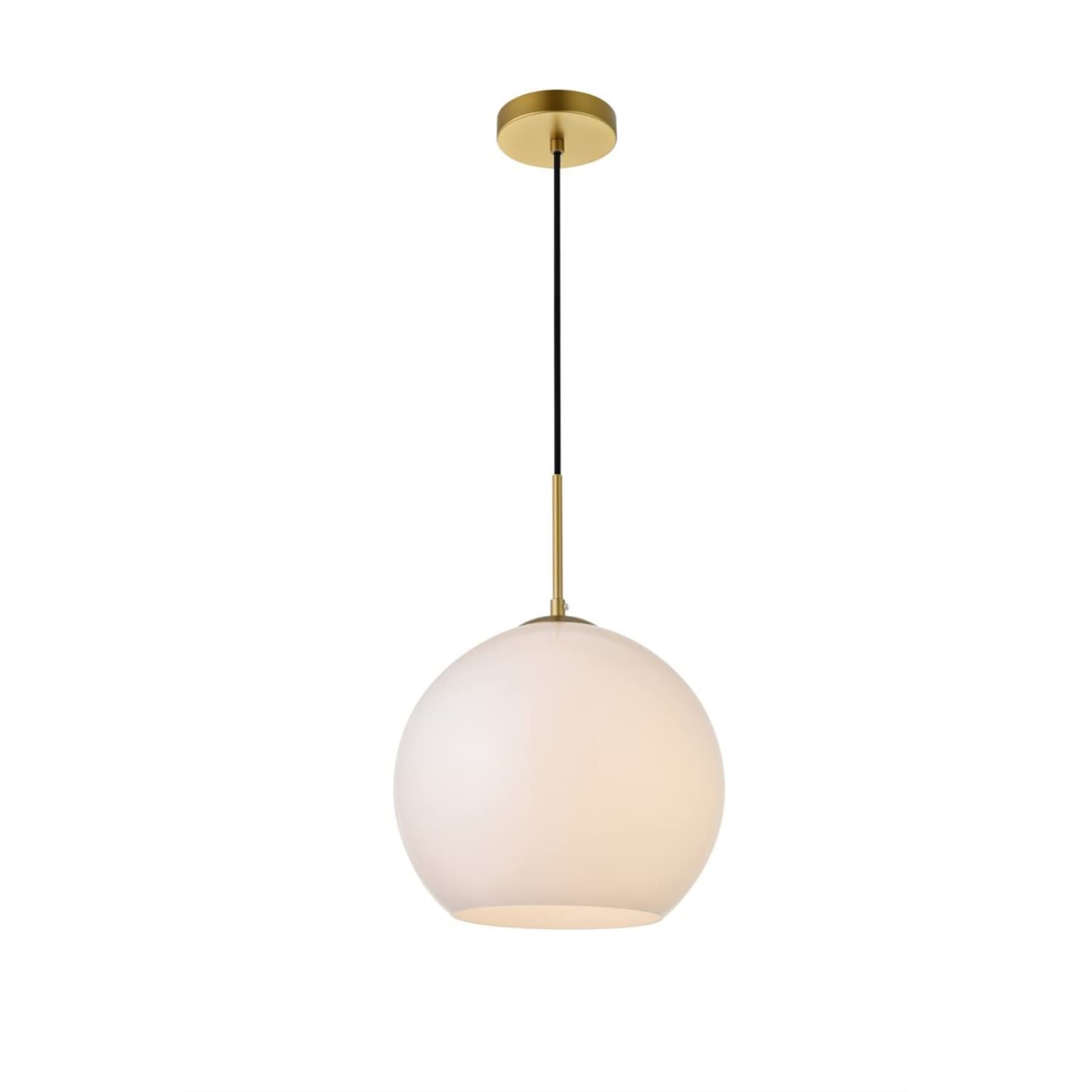 Elegant Lighting Living District Baxter 1-Light Metal Pendant in Brass and Frosted White