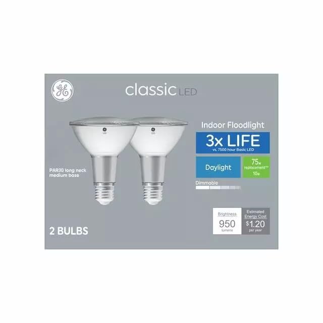 GE Classic 2-Pack 75 W Equivalent Dimmable Daylight Par30 Long Neck LED Light Fixture Light