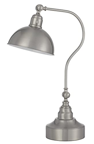 Cal Lighting BO-3025DK-BS Industrial Metal Desk Lamp, Brushed Steel, 9inW x 25inH, Adjustable Downbridge, Half Dome Shade