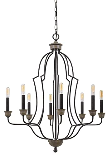 Cal Lighting FX-3689-8 Transitional Eight Light Chandelier, Textured Bronze, 29.25in x 29.25in x 33.75in, Iron