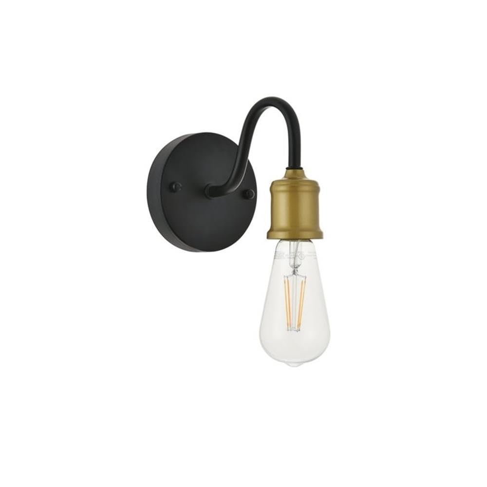 Living District Serif 1-Light Mid-Century Metal Wall Sconce in Brass and Black